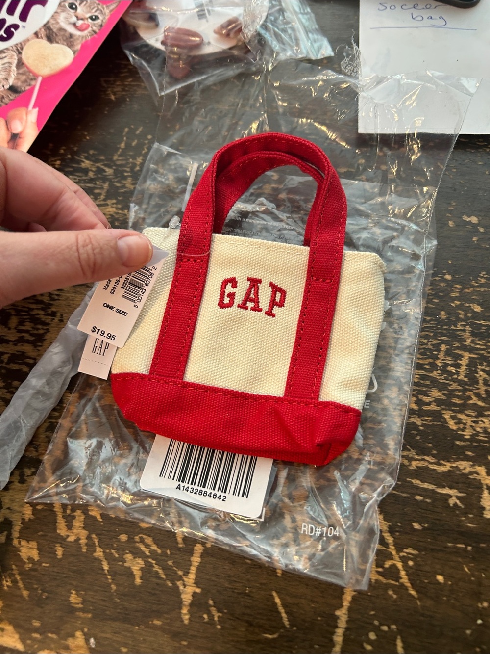 GAP Red & Cream Mini Tote Bag keychain